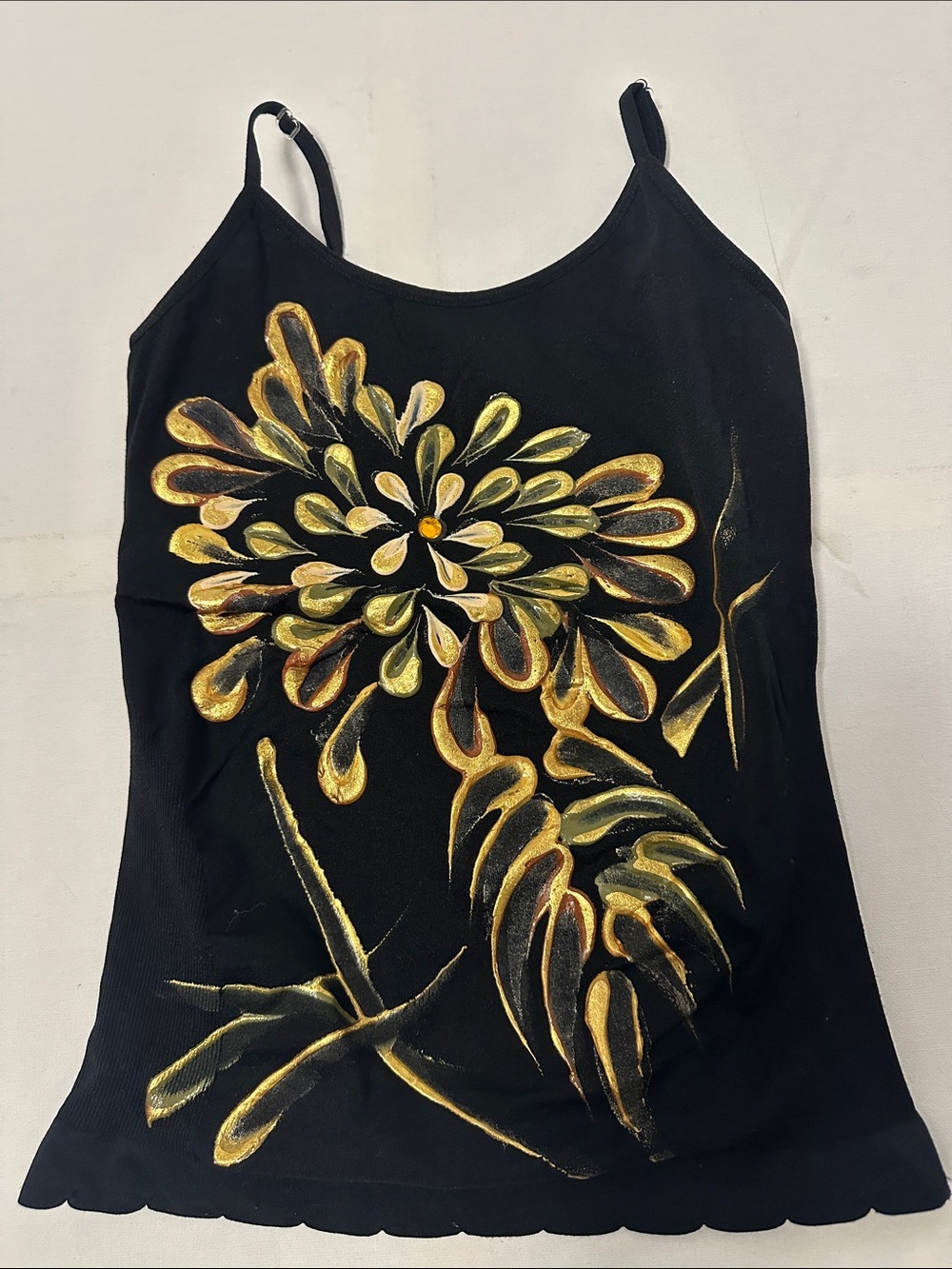 Y2K Black Floral Hand-Painted Cami Tank Top